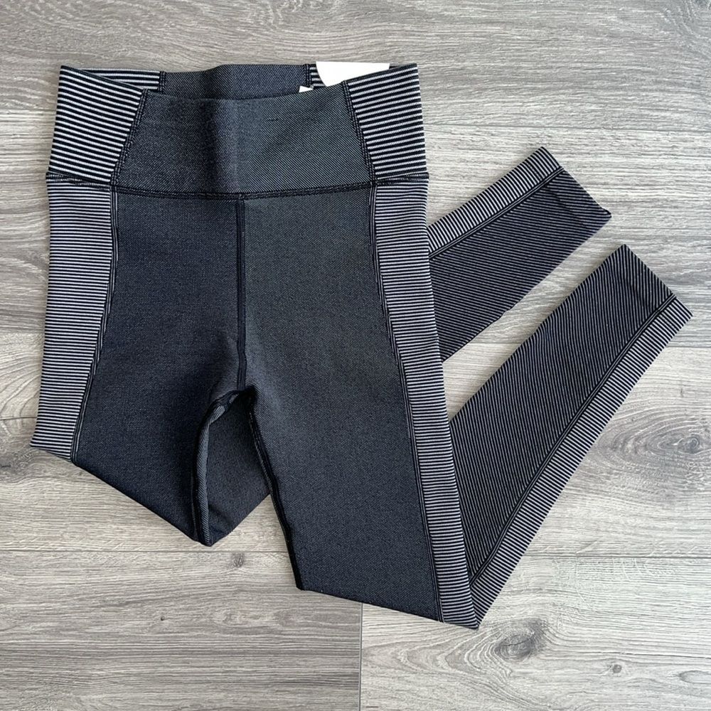 AERIE OFFLINE Ribbed 7/8 Legging Small High Rise Black Gray Compression Gym NWT